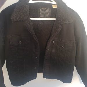 Levi’s black fuzzy jean jacket